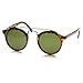 zeroUV Small Retro Fashion Metal Crossbar Round Circle Horned Rim P-3 Sunglasses (Tortoise Green)