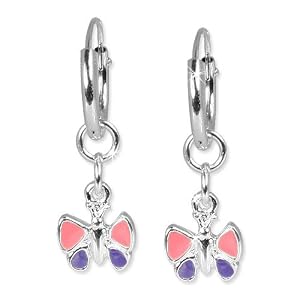 SilberDream Boucles d'oreilles - boucles d'oreilles chacun avec un papillon rose / violet - argent sterling 925 pour enfants - SDO077