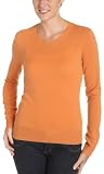  : Red Moon Women's 100% Cashmere Long Sleeve V-Neck Sweater, Cantaloupe, Small