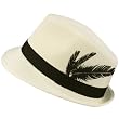 Light Cool Summer Spring Printed Feather Fedora Trilby Sun Hat Cap Ivory 57cm