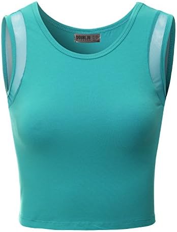 Doublju Women Back Twisted Strap Round Neckline Loose PEACOCK Shorts Top,Medium,M