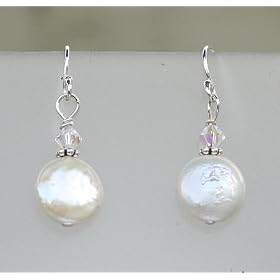 Click here to buy White Coin Pearl and Swarovski Crystal Earrings by Peace Unique.