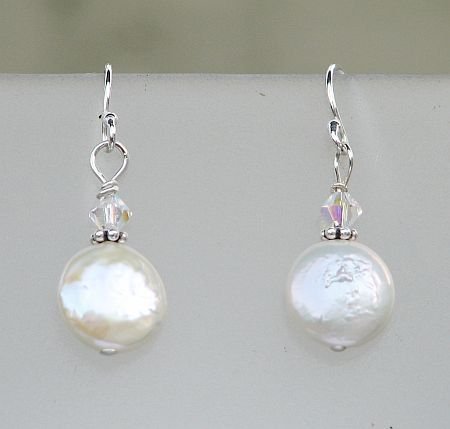 Click here to buy White Coin Pearl and Swarovski Crystal Earrings.