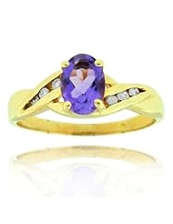10k Yellow Gold Amethyst Oval Gemstone and Diamond Ring, Birthstone of February