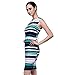 OMEYA.WANSHIDA.Women Office Sleeveless Belt Stripe Bodycon Pencil Mini Dress