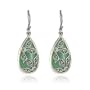Sterling Silver Marcasite Flowers and Jade Tear Drop Wire Earrings