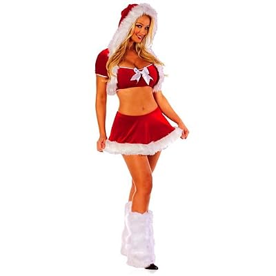 2Pc Flirt Santa. Includes Tube Top With Built-In Fur Trimmed Hooded Jacket And Fur Trimmed Skirt. Leg Warmer Style C121 Not Included. img