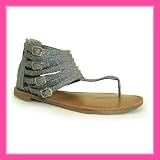 Women's Qupid Pewter Glitter Leatherette Gladiator Sandals (Athena416A)