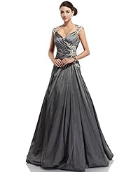 A-line Floor Length Asymmetric Applique Lace Illusion Taffeta Basque   Waistline Mother-of-the-Bride Dress 