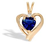 14K Yellow Gold Heart Created Sapphire and Diamond Pendant