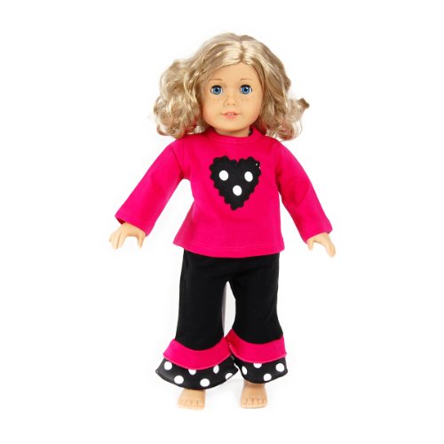 2 Piece Hot Pink and Black Polka Dot Heart Doll Outfit Clothing -- Fits 18