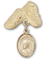 14K Gold Baby Badge with St. Edward the Confessor Charm and Baby Boots Pin