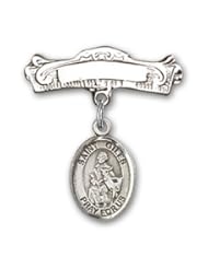 Sterling Silver Baby Badge with St. Giles Charm and Arched Polished Badge Pin
