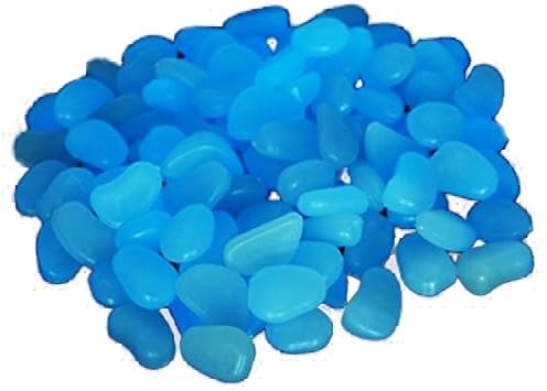 Waveroar 100 Pcs Glow in the Dark Stones Fluorescent Luminous Pebbles Rock Photoluminescent Stones for Garden Fish Tank Aquarium Walkway - Sky Blue