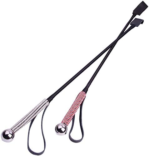 Deluxe Riding Crop - Premium Quality Leather Riding Crop,Horse Whip,Horse Crop,English Classic Horse Riding Whip,Bondage Fetish Riding Crop Hand Spanking Whip Leather Paddle with Rhinestone Handle,sliver&amp;red