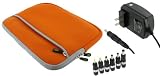 rooCASE 2n1 Lenovo S10-3t 0651-37U 10.1-Inch Black Netbook Sleeve Case with AC Wall Adapter Charger (Invisible Zipper Dual-Pocket - Orange)