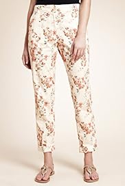 Pure Cotton Floral Turn Up Hem Cropped Chinos