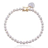 18k Yellow Gold Plated Sterling Silver Genuine Diamond Accent Heart Charm Bracelet, 7.25