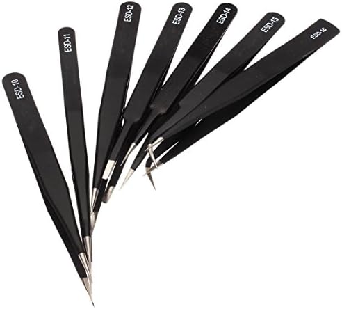 Firecndeals High Precision Stainless Tweezers Set, Anti-Magnetic, Anti-Acid Steel, Anti-static,Best for Jewelry Beading, Watch ,Clock,Cellphone,PC Repair (7pcs Tweezers Sets)