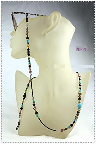 Fashion Crystal and Kallaite Beads Sunglasses / Eyewear Chain Strap Cord Holder (Purple)
