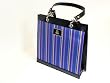 Blue Striped Silk and Leather Handbag