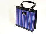 Blue Striped Silk and Leather Handbag