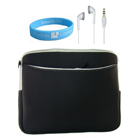 Apple iPad Glove Neoprene Black Case + White Headset for iPad + Wristband