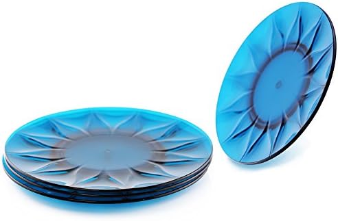 Kreate 10" Acrylic Dessert Plates - Set of 4 - Tempest Dinnerware Collection - Reusable Break-Resistant Plastic Accented Dishware - Deep Aqua Blue Dishes