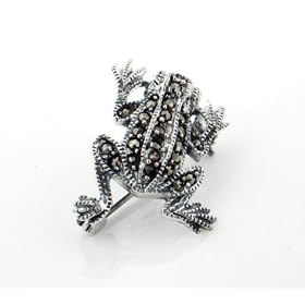 Sterling Silver Marcasite Frog Lapel Pin or Brooch