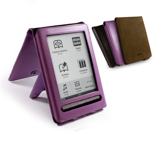 Tuff-Luv Veggie Leather case cover & stand for Sony Reader Touch PRS-600 PRS600 series - (Flip Style) purple