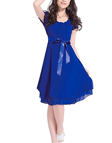Oulifa Women's Vintage Retro Chiffon Knee-length Dress Medium Royal Blue
