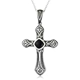 Sterling Silver Cross-Shaped Celtic Black Onyx Pendant with Silver Chain, 18.5