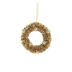 6" Pack of 6 Gold Glitter Christmas Wreath Ornaments