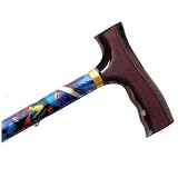 Folding Cane - Abstract. This Walking Stick Cane has push button height adjustment and a weight capacity of 250 lbs. Comfortable Fritz Handle for arthritis sufferers.