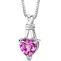 Passionate Pledge: Sterling Silver Heart Shape Checkerboard Cut Pink Sapphire Pendant with 18 inch Silver Necklace and Free Shipping