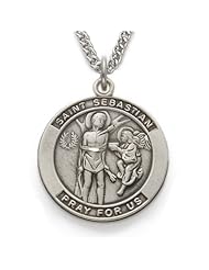 St. Sebastian, Patron Of Athletes, Sterling Silver Engraved Medal Christian Jewelry Patron Saint Patron Saint St. Medal Catholic w/Chain 24" Length