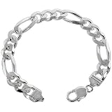 Sterling Silver Heavy Figaro Chain 7/16 in. (10.9 mm), NICKEL FREE. Sizes 8 in., 9 in., 20 in., 22 in., 24 in., 26 in., 28 in., 30 in.