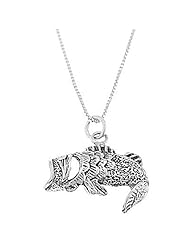 Sterling Silver One Sided Open Mouth Bass Necklace