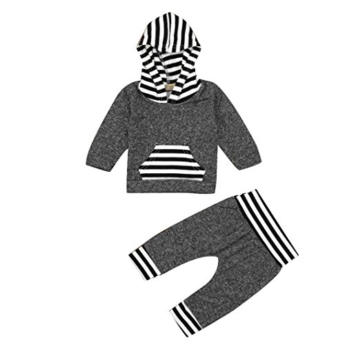 AMA(TM) 2PCS Baby Girl Boy Striped Hoodie Tops+Pants Outfits Clothes Set