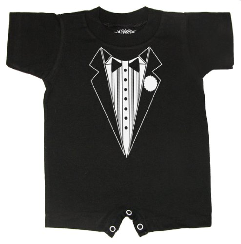 Riverstone Goods Formal Tuxedo Baby & Toddler Short Sleeve One-Piece Romper (Assorted Sizes) (Black, 6 Months)
