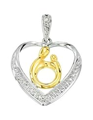 Sterling Silver and 18k Yellow Gold Plate Mother and Child Diamond Heart Pendant