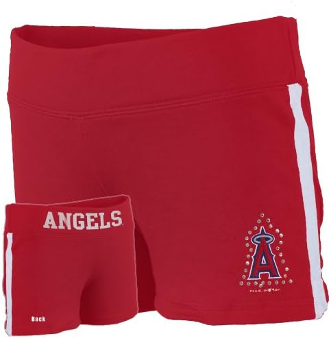 Los Angeles Angels - Rhinestone Logo Girls Youth Athletic Shorts - 16 Red
