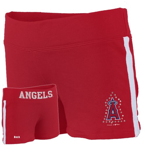 Los Angeles Angels - Rhinestone Logo Girls Youth Athletic Shorts - 16 Red