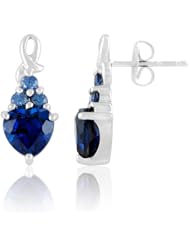10k White Gold Created Blue Sapphire and Created Ceylon Sapphire Heart Earrings