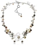 Freshwater Cultured Pearl, Rose Quartz and Dyed Mother-of-Pearl Floral Necklace
