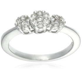 9ct White Gold AMR304443 Ladies 0.33ct Diamond 3 Stone Look Ring Size H