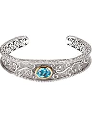 Sterling Silver and 14K Yellow Gold Genuine Swiss Blue Topaz Bracelet