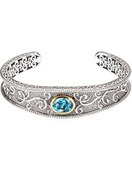 11.00X09.00 Mm Sterling Silver & 14K Yellow Gold Genuine Swiss Blue Topaz Bracelet