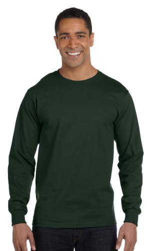Hanes Men's Long-Sleeve Crewneck Beefy T-Shirt, DEEP FOREST, XX-Large