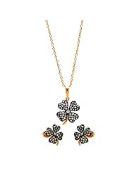 Nickel Free Sterling Silver Necklace & Earring Sets Rose Gold Plated Clover Leaves Cubic Zirconia Set Pendant 12Mm X 15Mm Earring 10Mm X 11Mm Chain Adjustable 16"-18"